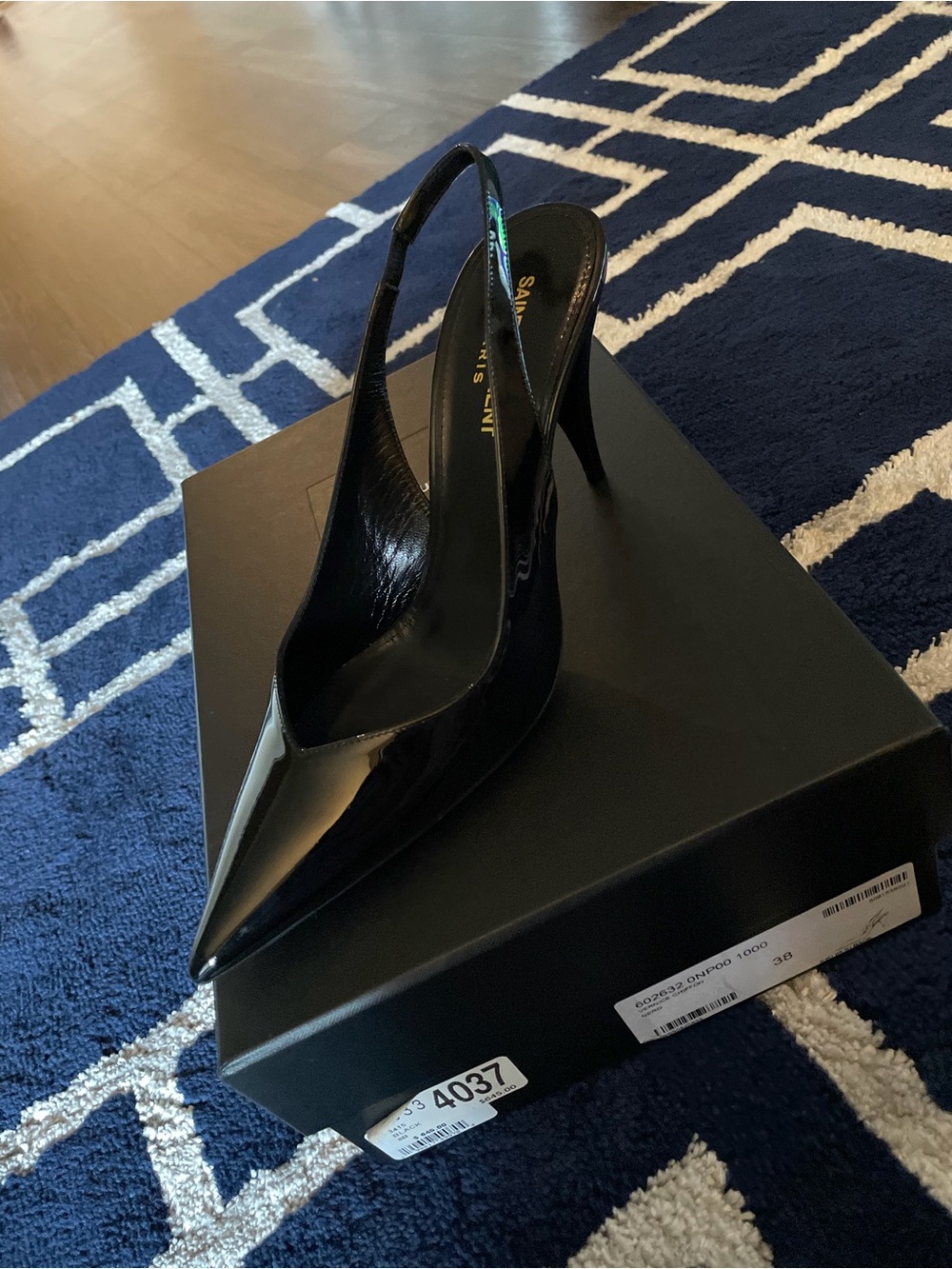 Saint Laurent Black Patent Leather Pointed Slingback Pumps